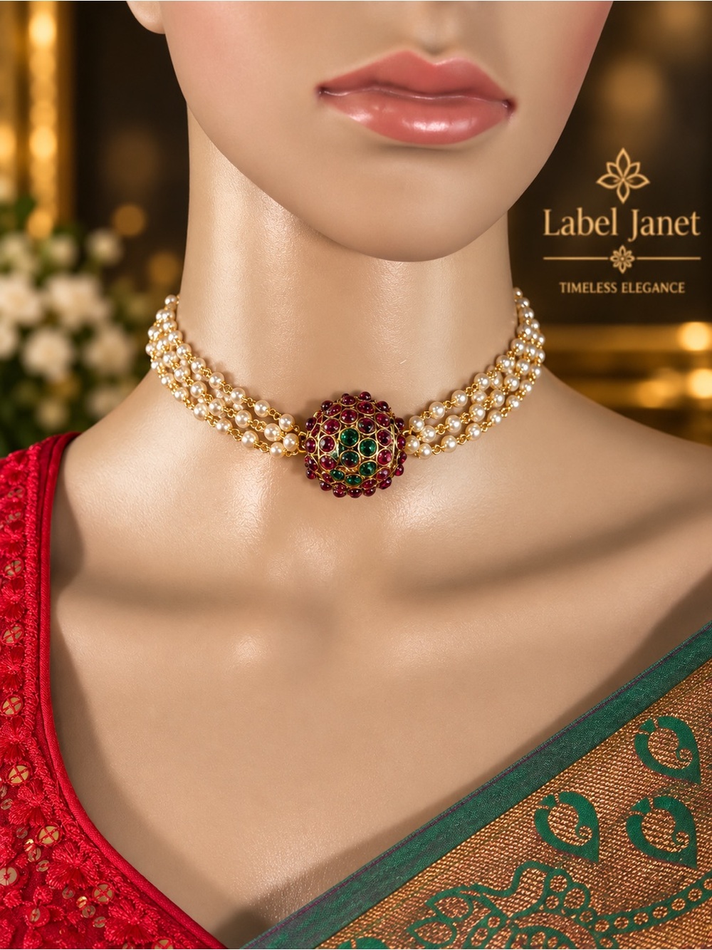 Multicolored Pearl Choker Necklace and Earrings Set